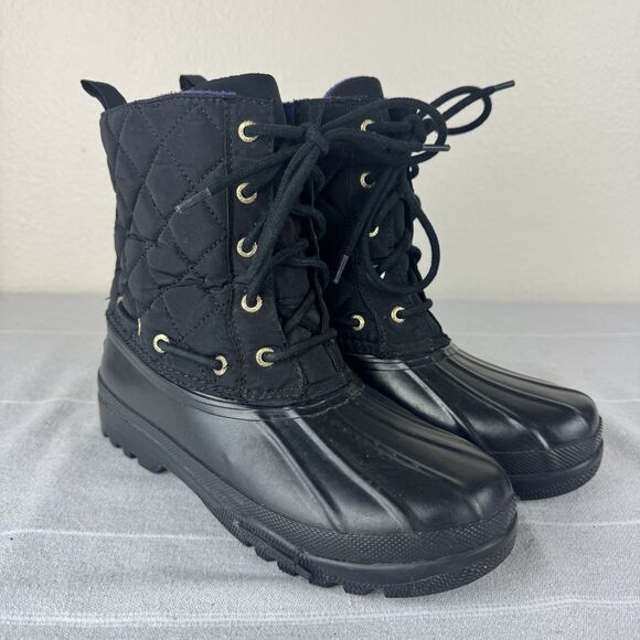 Sperry Top-Sider Quilted Gosling Duck Boot Rain Waterproof Hiking Black Purple 6 - Picture 1 of 11
